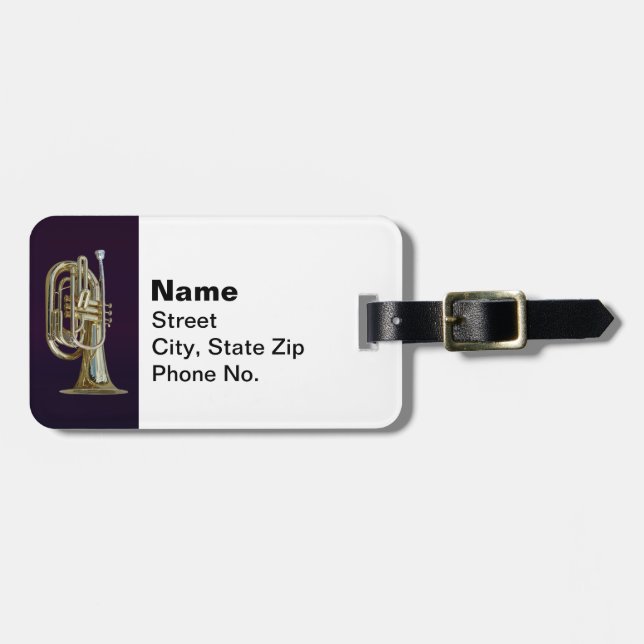 Golden Brass Euphonium Luggage Tag (Front Horizontal)