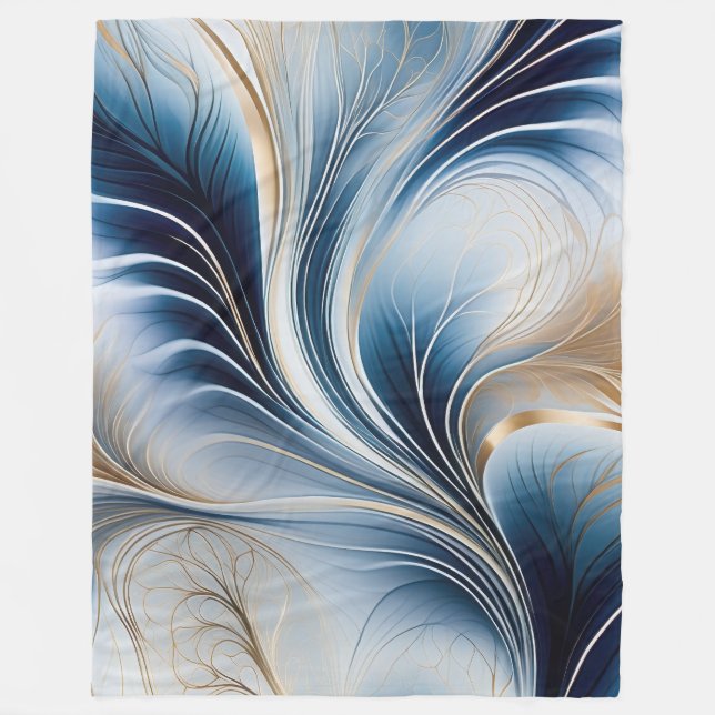 Golden Breeze - Flow of Blue and Gold Abstract Art Fleece Blanket (Front)
