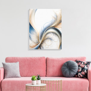 Golden Breeze Soft Blue and Gold Flowing Art Canvas Print