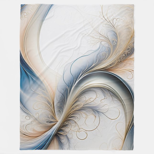 Golden Breeze Soft Blue and Gold Flowing Art Fleece Blanket (Front)