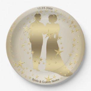 Golden Bride And Groom Wedding Party Paper Plate