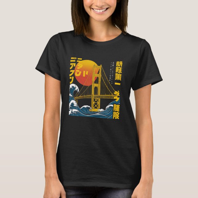 Golden Bridge Japanese Style Sunset California Bri T-Shirt (Front)