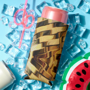 Golden bronze blocks pattern seltzer can cooler