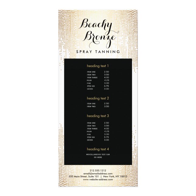 Golden Bronze Confetti Dots Salon Rack Card (Front)