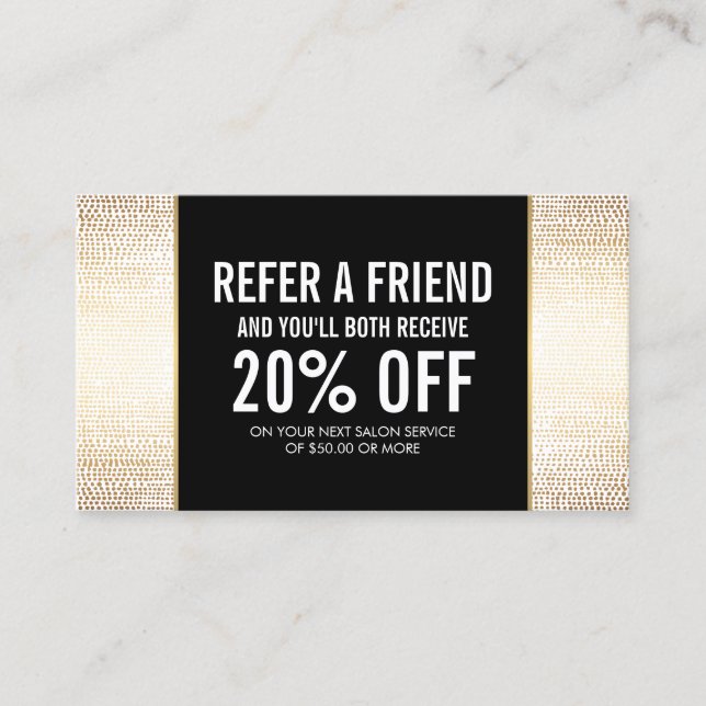 Golden Bronze Confetti Dots Salon Referral Card (Front)