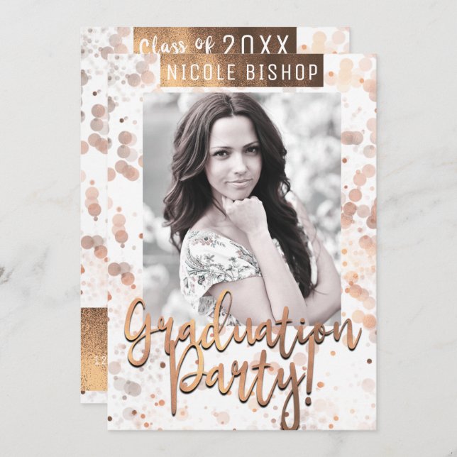 Golden Bronze Graduation Party Graduate Photo Invitation (Front/Back)