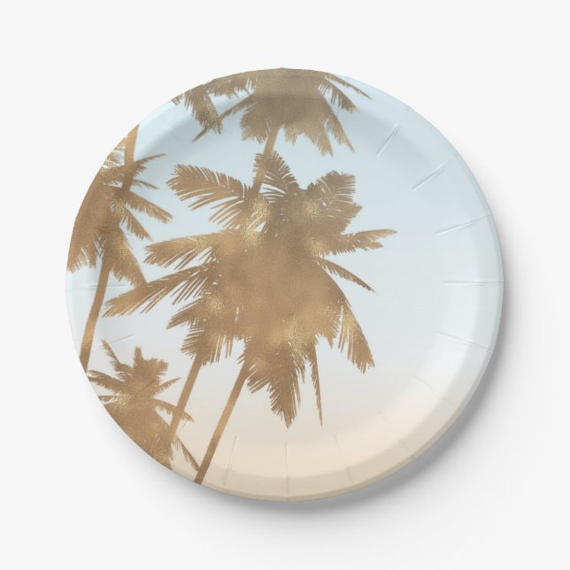 Golden Bronze Palms Beach Ombre Palm Trees Chic Paper Plate (Front)