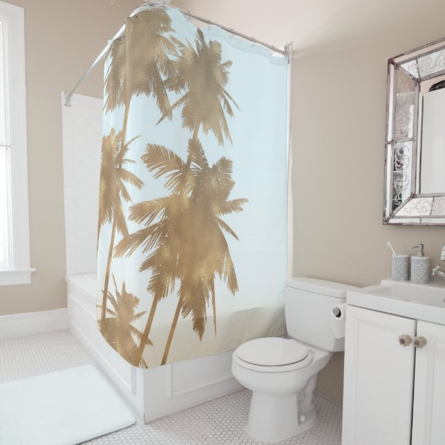 Golden Bronze Palms Beach Ombre Palm Trees Chic Shower Curtain (In Situ)