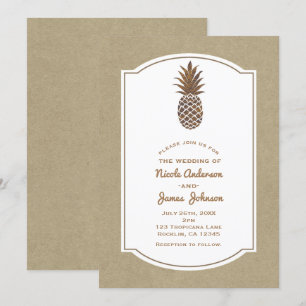 Golden Bronze Pineapple Kraft Natural Tropical Invitation