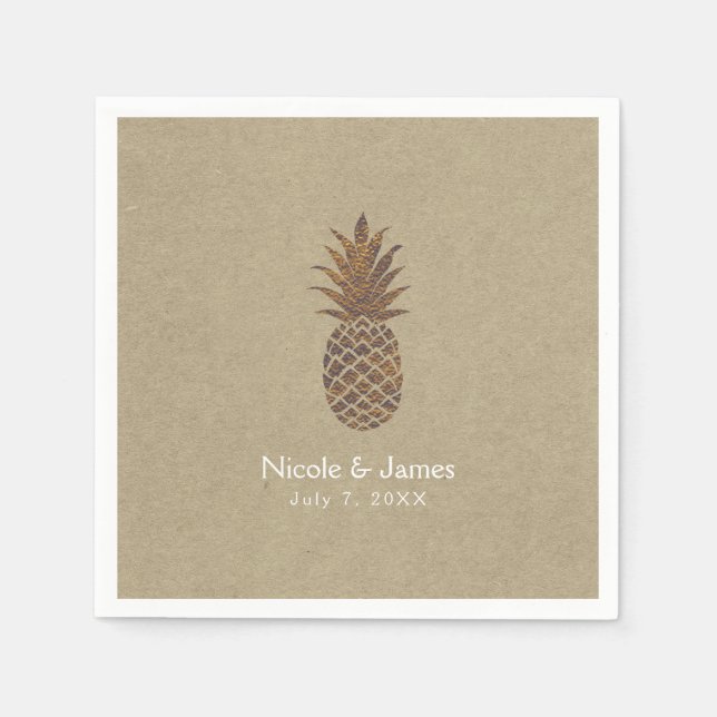 Golden Bronze Pineapple Kraft Natural Tropical Napkin (Front)