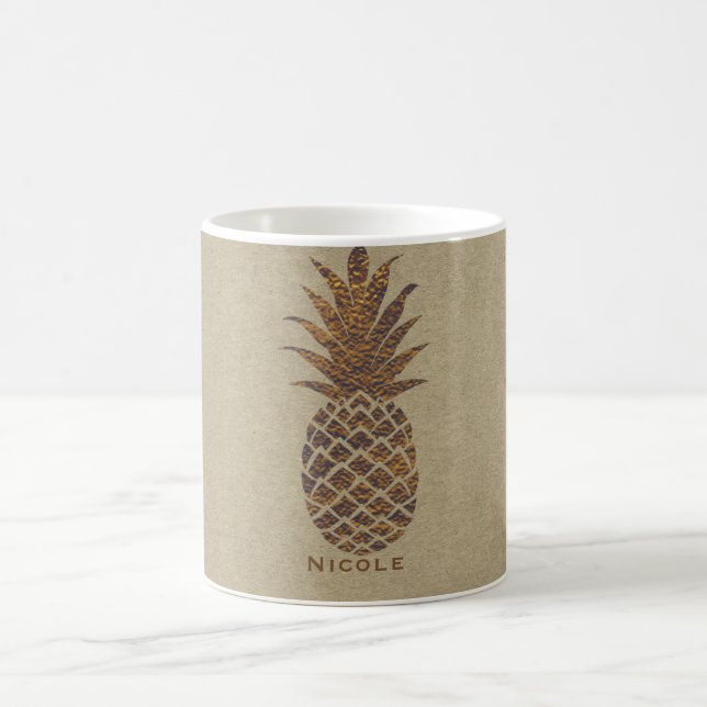 Golden Bronze Pineapple Tropical Personalised Coffee Mug (Center)