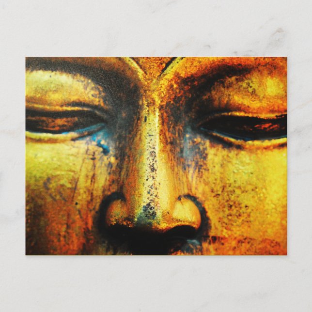 Golden Bronze Statue of the Buddhas Face Postcard (Front)