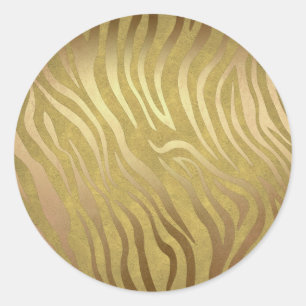 Golden Bronze Zebra Print Jungle Safari Glam Classic Round Sticker