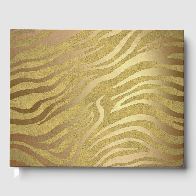 Golden Bronze Zebra Print Jungle Safari Glam Guest Book (Front)