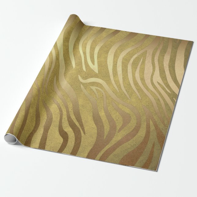 Golden Bronze Zebra Print Jungle Safari Glam Wrapping Paper (Unrolled)
