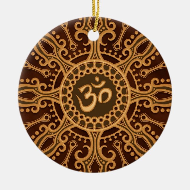 Golden Brown Aum Star Ceramic Tree Decoration (Front)