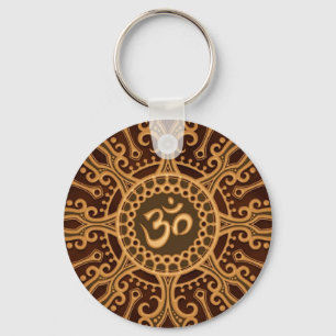 Golden Brown Aum Star Key Ring