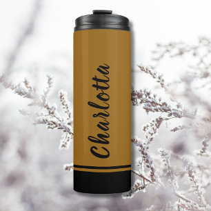 Golden Brown Black Elegant Minimal Customised Thermal Tumbler
