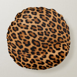Golden Brown Black Leopard Cat Round Cushion