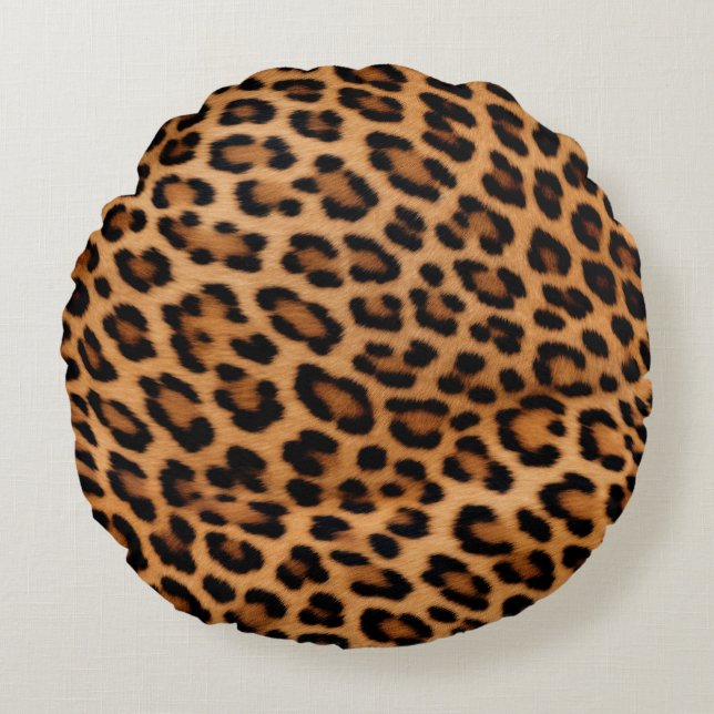 Golden Brown Black Leopard Cat Round Cushion (Front)