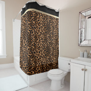 Golden Brown & Black Leopard Pattern Shower Curtain