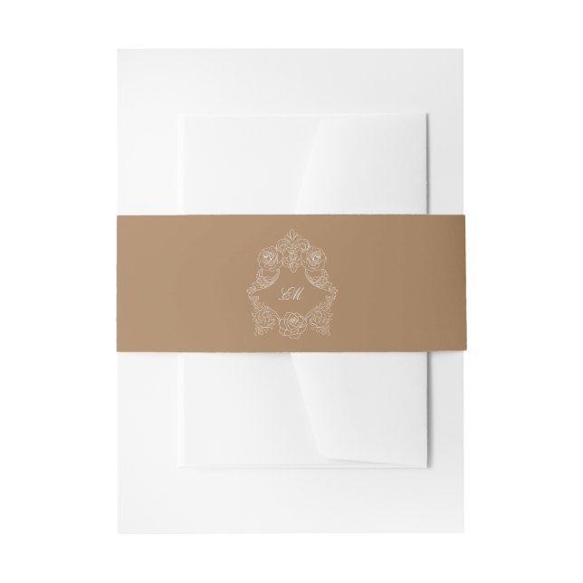 Golden Brown Crest Monogram Wedding  Invitation Belly Band (Front Example)