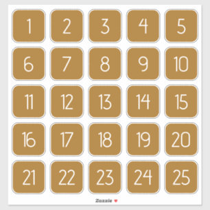 Golden Brown Customizable Square Number Stickers 
