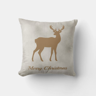 Golden Brown Deer Shape On Faux Velvet Texture Cushion