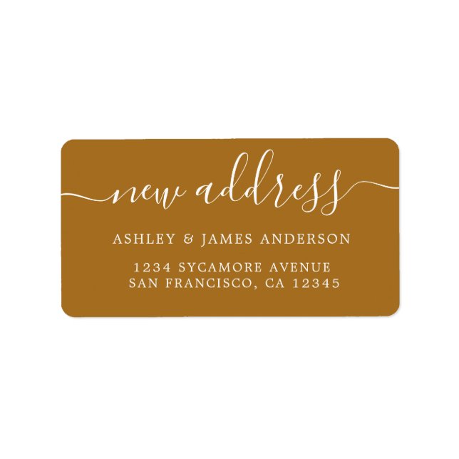 Golden Brown Elegant Script New Address Label (Front)