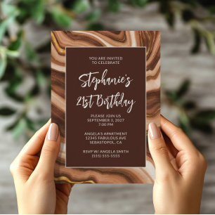 Golden Brown Faux Agate Bold 21st Birthday Invitation