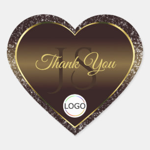 Golden Brown Logo Initials Glitter Cute Thank You Heart Sticker