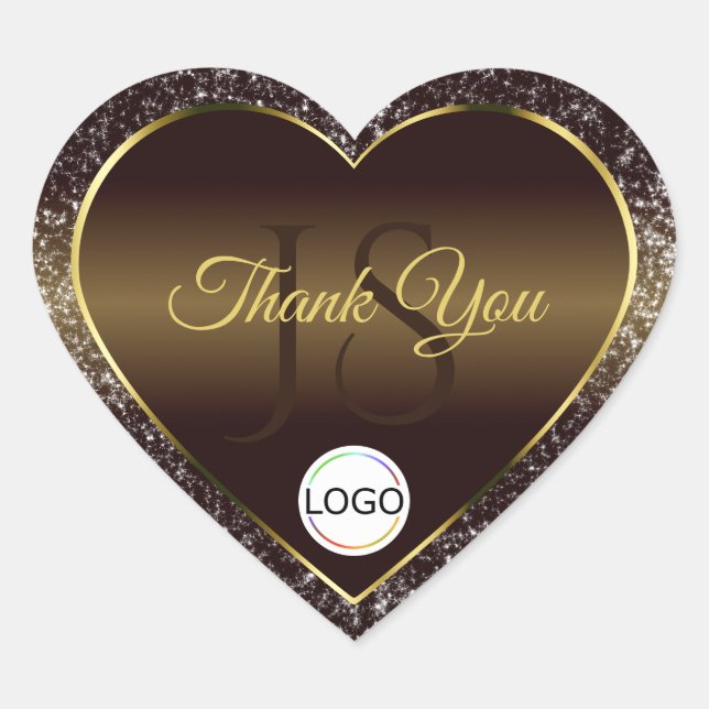 Golden Brown Logo Initials Glitter Cute Thank You Heart Sticker (Front)
