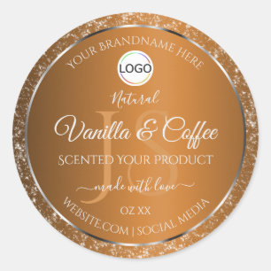 Golden Brown Logo Initials Glitter Product Labels