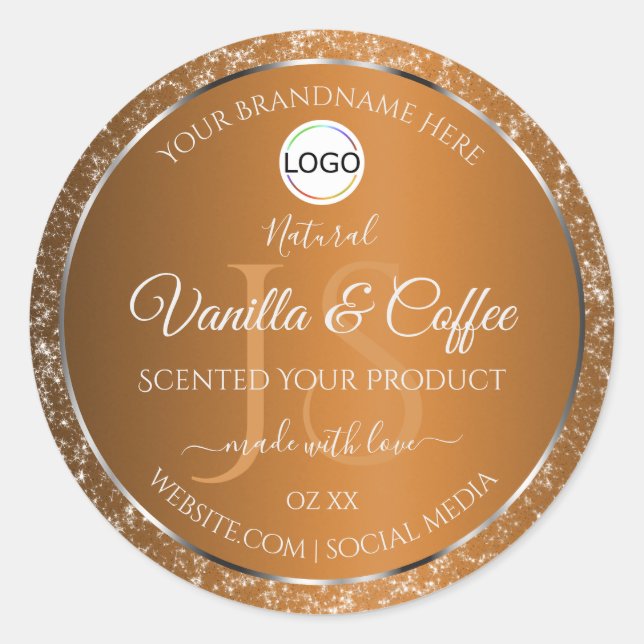 Golden Brown Logo Initials Glitter Product Labels (Front)