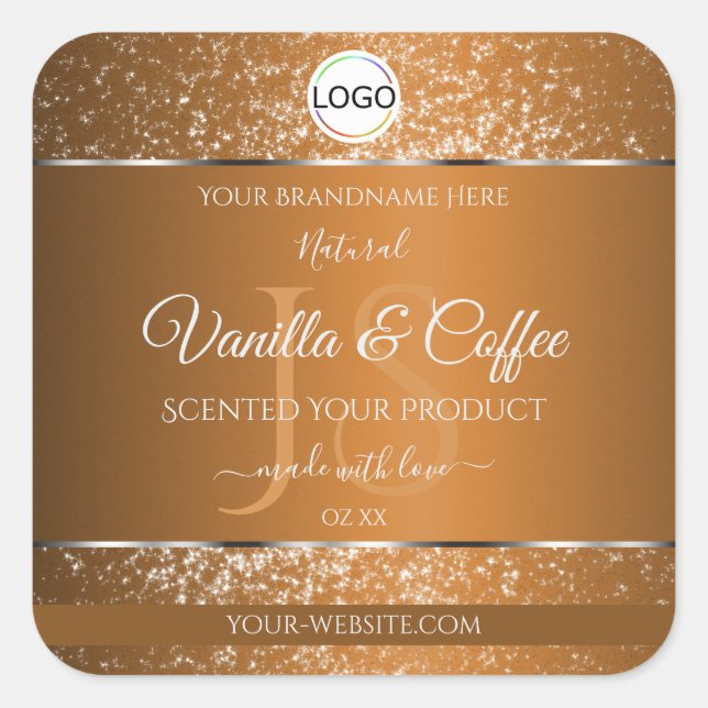 Golden Brown Logo Initials Glitter Product Labels (Front)