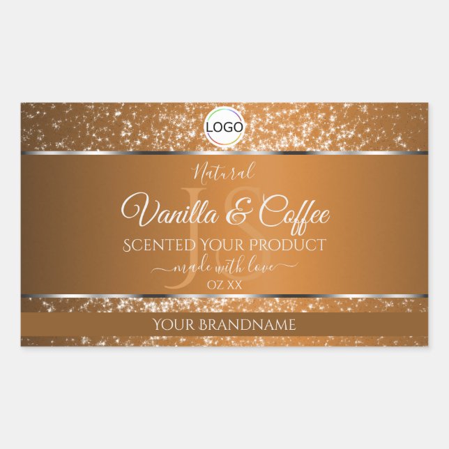 Golden Brown Logo Initials Glitter Product Labels (Front)