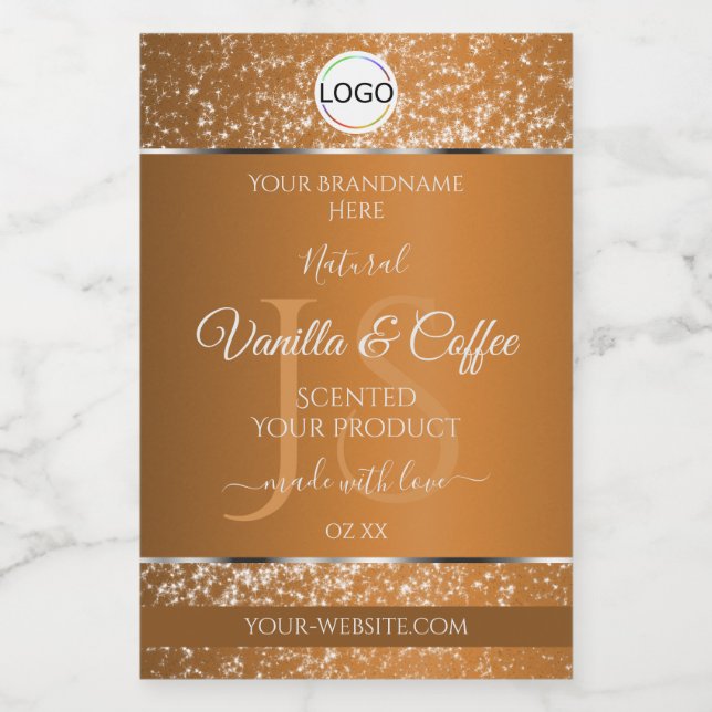 Golden Brown Logo Initials Glitter Product Labels (Single Label)