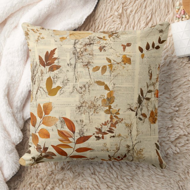 Golden Brown Rustic Leaves - Vintage Fall Texture Cushion (Blanket)