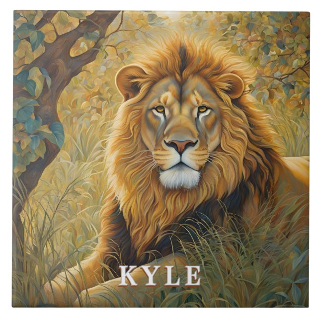 Golden Brown Safari Lion Tile (Front)
