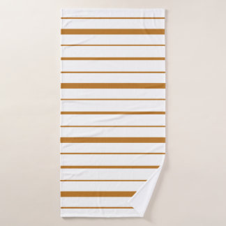 Golden Brown Stripe Design on White Background Bath Towel