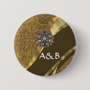 Golden brown swirl pattern 6 cm round badge