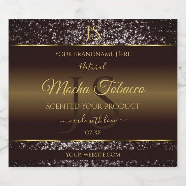 Golden Brown with Glitter Initials Product Labels (Single Label)