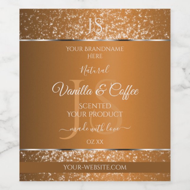 Golden Brown with Glitter Initials Product Labels (Single Label)