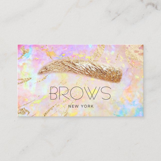 golden brows on colourful opal business card (Front)