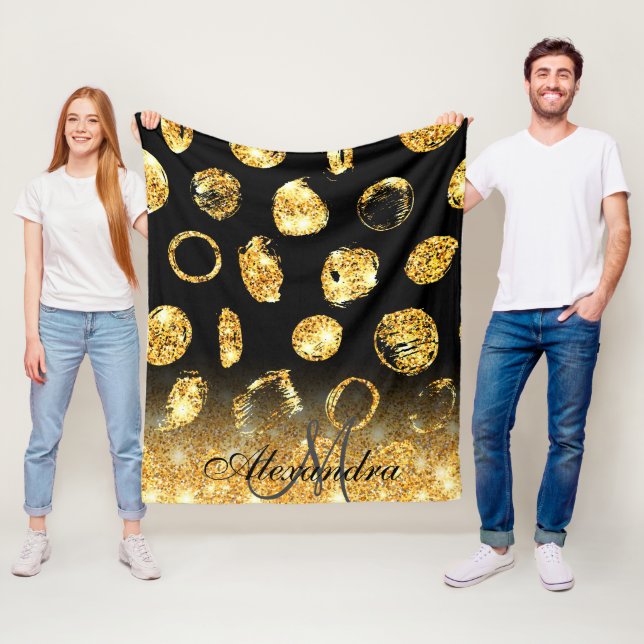 Golden Brush Dots Fleece Blanket (In Situ)
