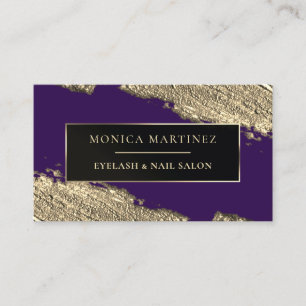 Golden brush stain elegant purple business card