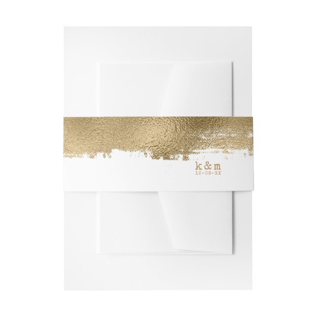 Golden Brush Stroke Wedding ID655 Invitation Belly Band (Front Example)