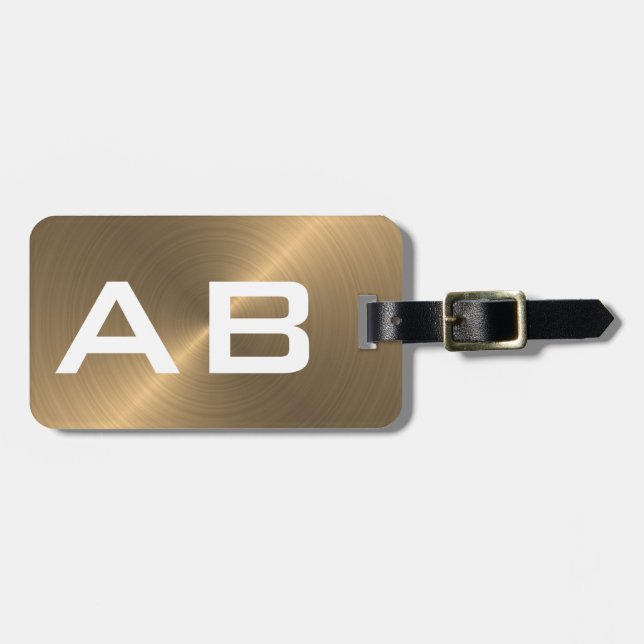 Golden Brushed Metallic Monogram Initials Luggage Tag (Front Horizontal)