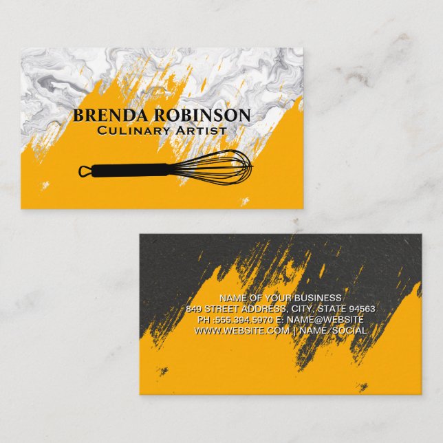 Golden Brushed | White Marble Whisk Business Card (Front/Back)