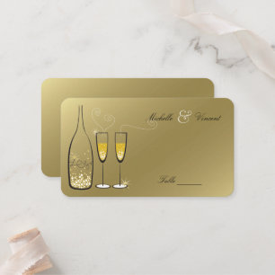 Golden Bubbly Champagne Bubbles Chic Wedding Party Place Card